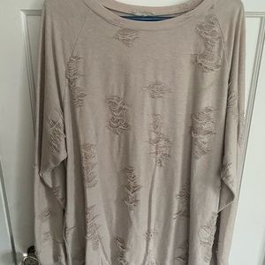 Easel Boutique - Cream Distressed Crewneck shirt dress with Pockets!